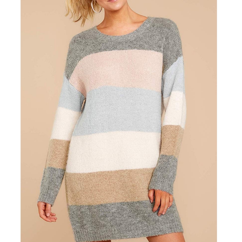 New Striped Color Block Soft Sweater Dress tunic - Picture 6 of 8